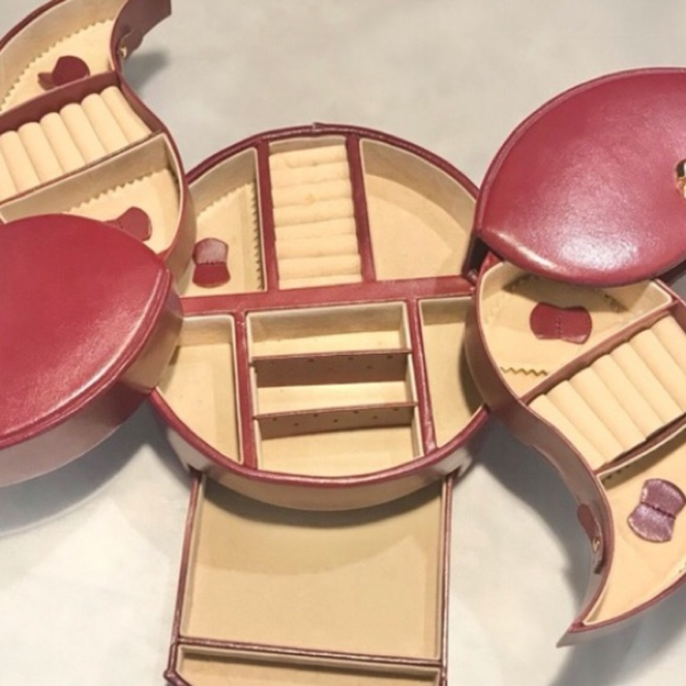 Red Leather Rotating Jewelry Organizer Case - Women Jewelry